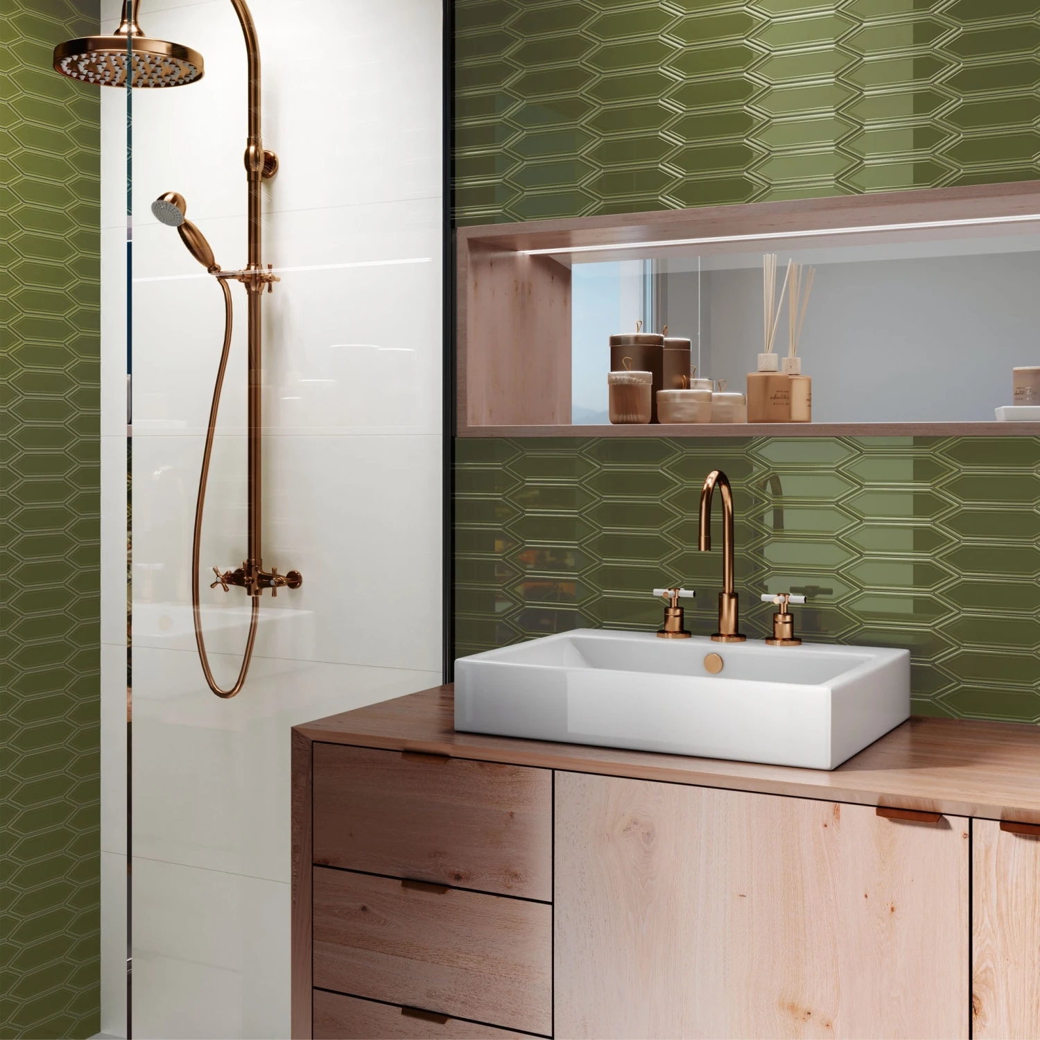 Picket Green Mosaic Tile 2 Picket Green Mosaic Tile - Image 2